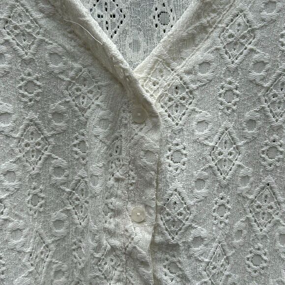 NEW French Laundry Button Down Ivory Lace Knit Blouse Tie Front - Size Small - Picture 3 of 11
